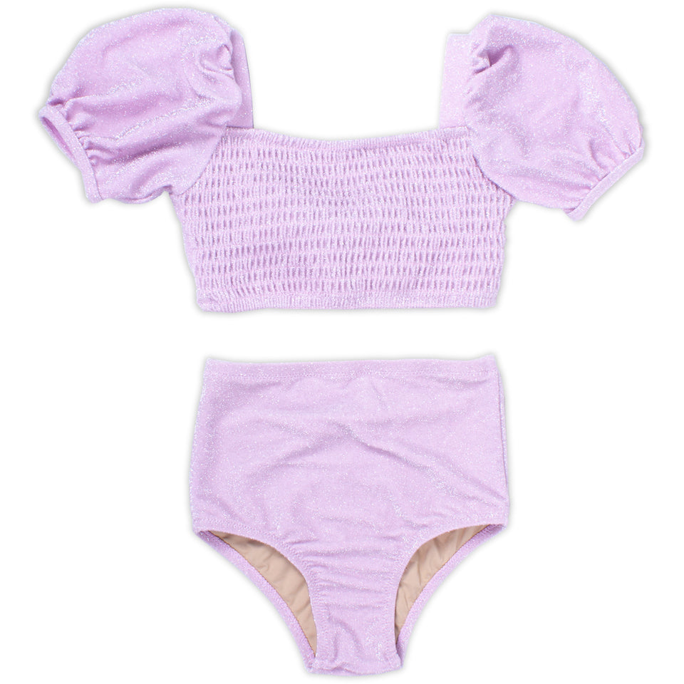 Lilac Shimmer High Waisted Bikini Set