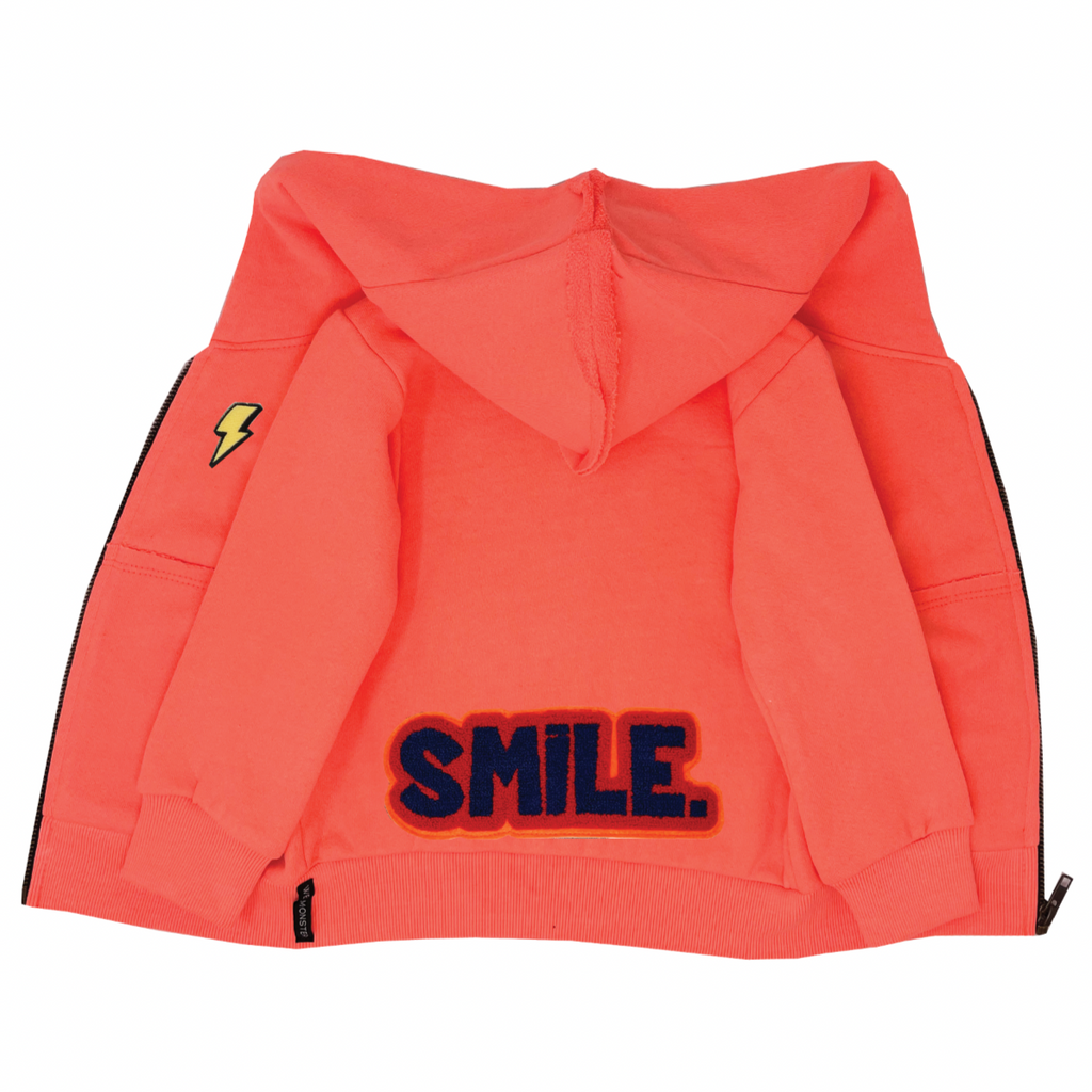 Neon Orange Smile Zip Hoodie