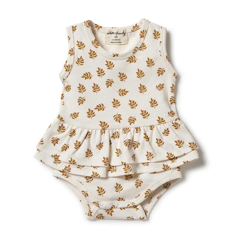 Leaf Print Ruffle Onesie