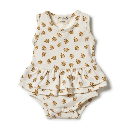 Leaf Print Ruffle Onesie