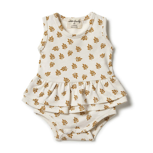 Leaf Print Ruffle Onesie