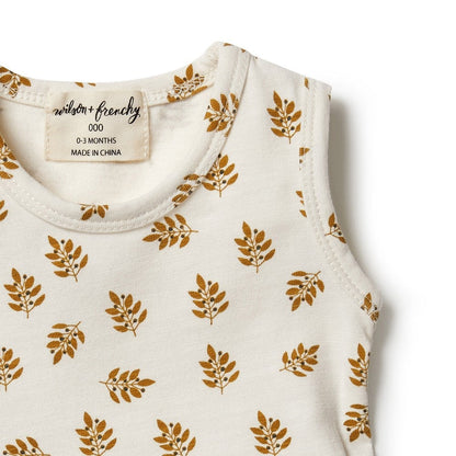 Leaf Print Ruffle Onesie