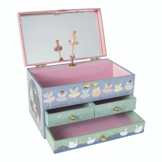 Floss &amp; Rock Enchanted ballerina musical jewelry box open with three storage drawers