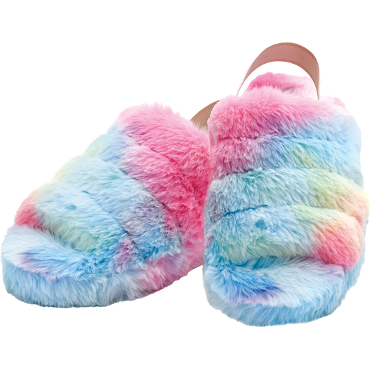 Tie Dye Rainbow Furry Slippers