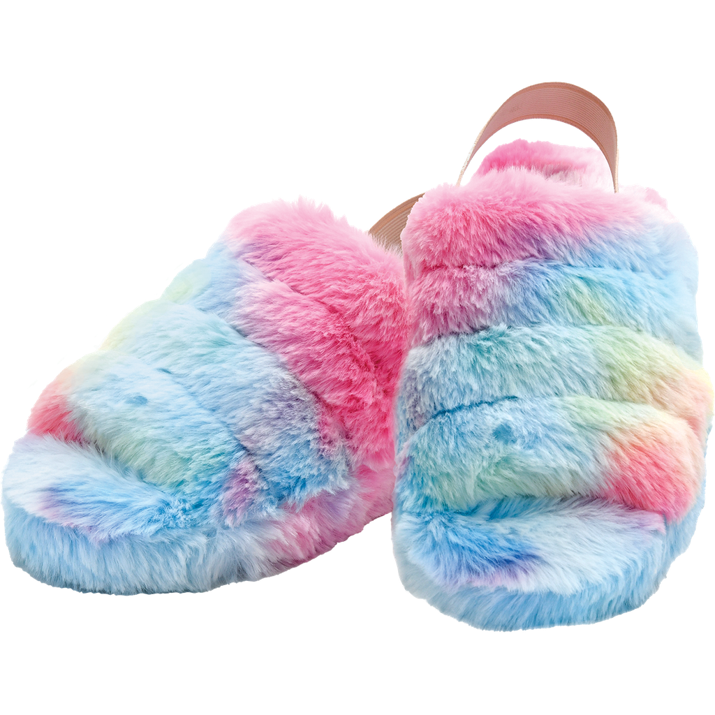 Tie Dye Rainbow Furry Slippers