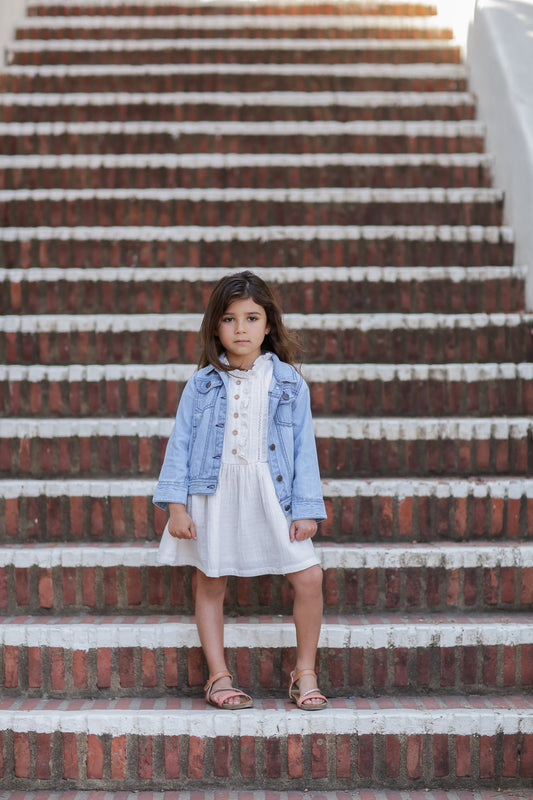 White Ruffle Button Dress