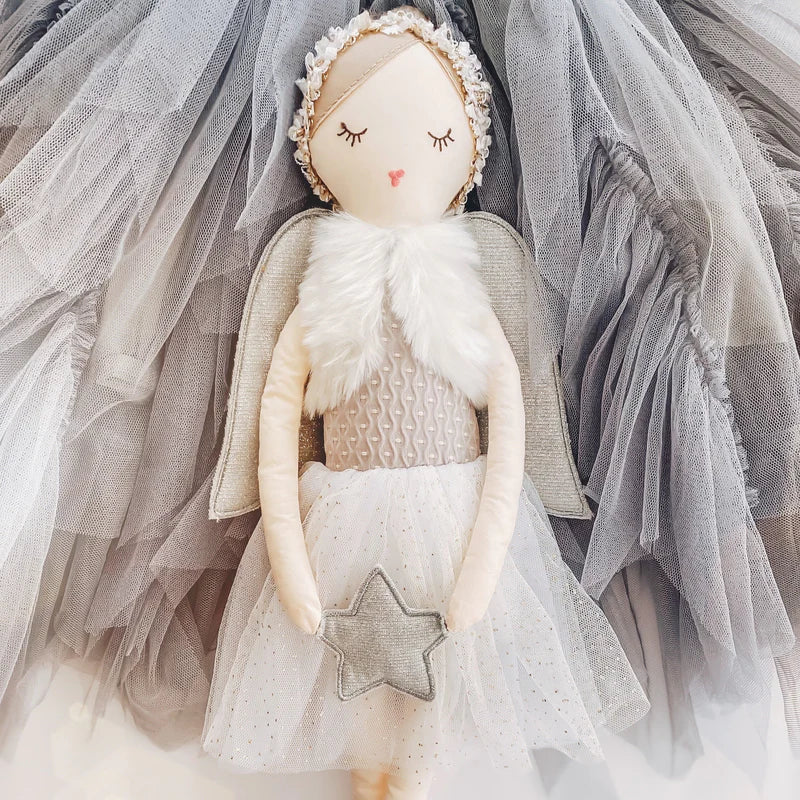 Anna Angel Doll by Mon Ami in tulle dress with silver sparkle wings, front view