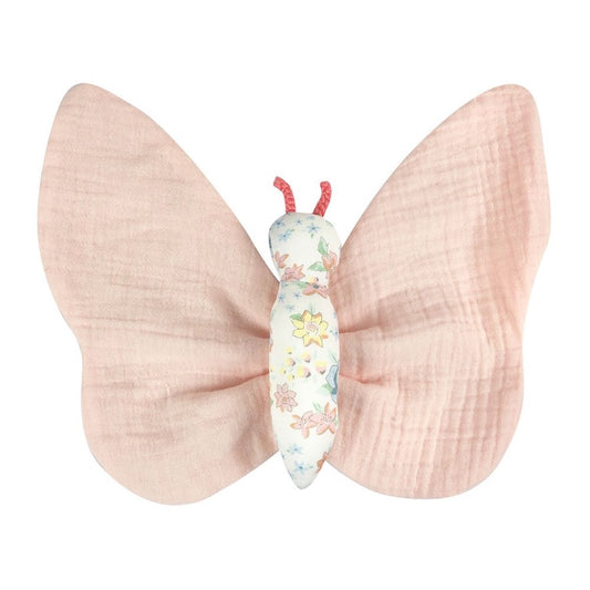 Pink butterfly organic cotton cuddle toy security blanket for babies and toddlers