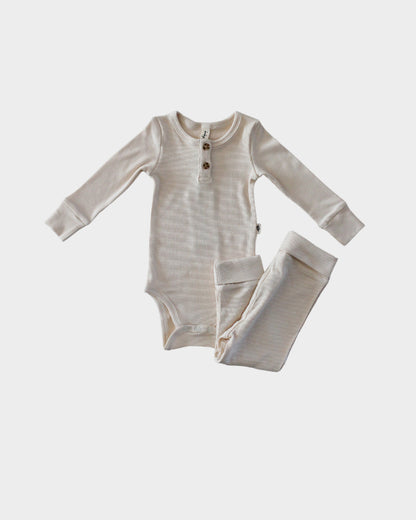 Cream Ribbed Henley Set